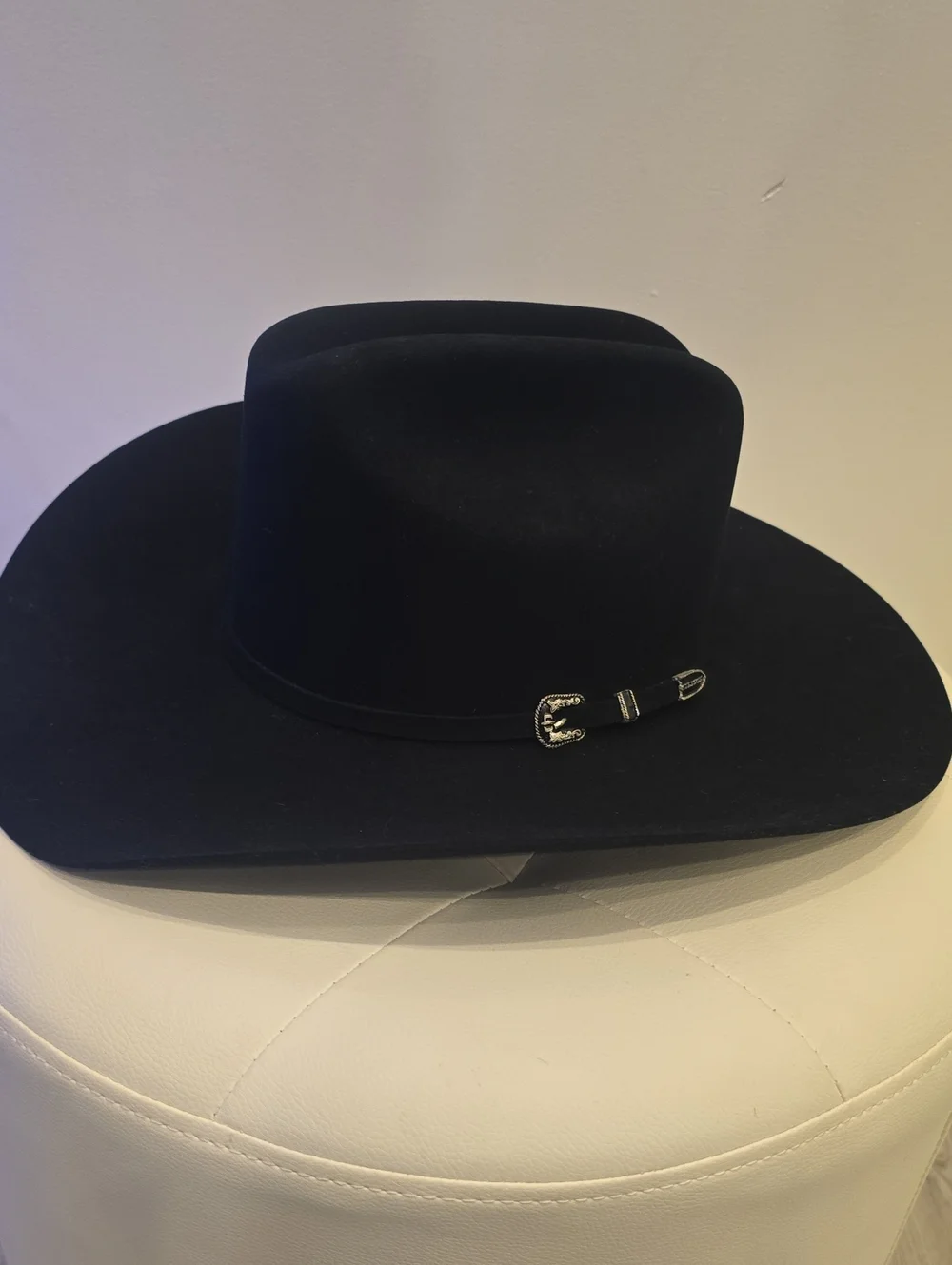 STESON Black Wide Brim Hat CLASSIC Cowboy SKYLINE SILVER Buckle 6 5/8 Never Worn - Picture 2 of 7